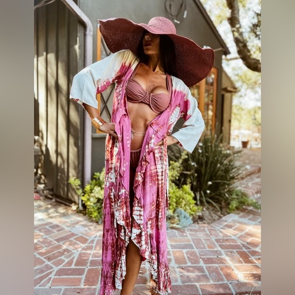 Handmade Hand Dyed Boho Bohemian Maxi Kimono Dress | Festival Rave Bali Chakra - Picture 3 of 8